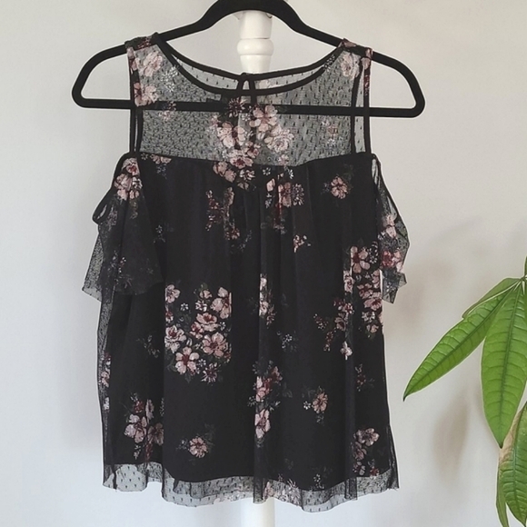 IZ BYER Floral Mesh Off the Shoulder Top - Picture 2 of 13